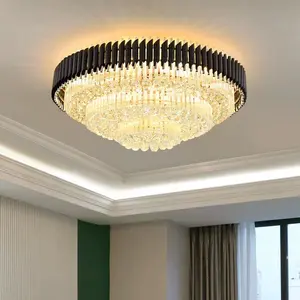 Gran oferta Villa hogar sala de estar luz colgante moderna iluminación Led araña de cristal de lujo en negro