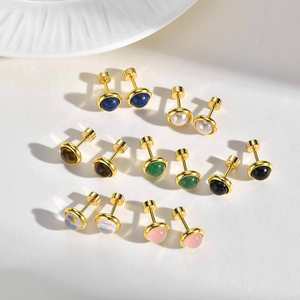 Boucles d'oreilles en acier inoxydable, exquises et polyvalentes, en lapis-lazuli et œil de tigre, exsudant de l'élégance, pour hommes et femmes - Product Image 2