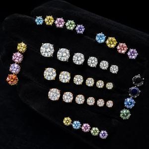 Wholesale 925 <b>Sterling</b> <b>Silver</b> Round Brilliant Cut 5mm 6.5mm 8mm Moissanite Gold Plated <b>Stud</b> Earrings Factory Price for Men Women - Product Image 2