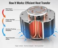 Dissipateur thermique passif OEM personnalisé en cuivre avec caloduc, refroidisseur de CPU sans ventilateur, ailettes en aluminium pour PC industriel, serveur, système embarqué
