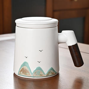 New Chinese Style <b>Ceramic</b> Mug With Lid And Handle Dehua Hand Painted Landscape Design Business Gift Office Tea <b>Cup</b> Set - Product Image 4