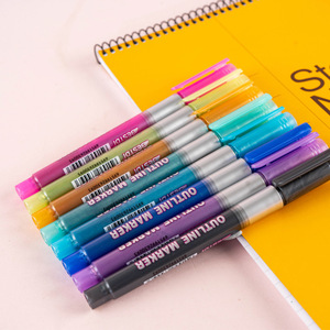Offre Spéciale magique surbrillance paillettes marqueurs <span class=keywords><strong>auto</strong></span>-métalliques Double ligne contour stylos 8 couleurs contour marqueurs pour bricolage - Product Image 5