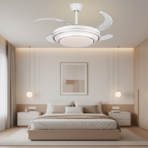 مروحة سقف حديثة بتصميم نورديك مع إضاءة <span class=keywords><strong>LED</strong></span> قابلة للتعتيم وريش ABS قابلة للسحب بـ 6 سرعات للرياح وحجم 42 بوصة مع جهاز تحكم عن بعد - Product Image 1