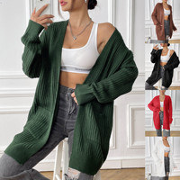 Cardigan long en acrylique tricoté respirant pour femme, col en V, manches longues, chaud, décontracté, pour l'automne