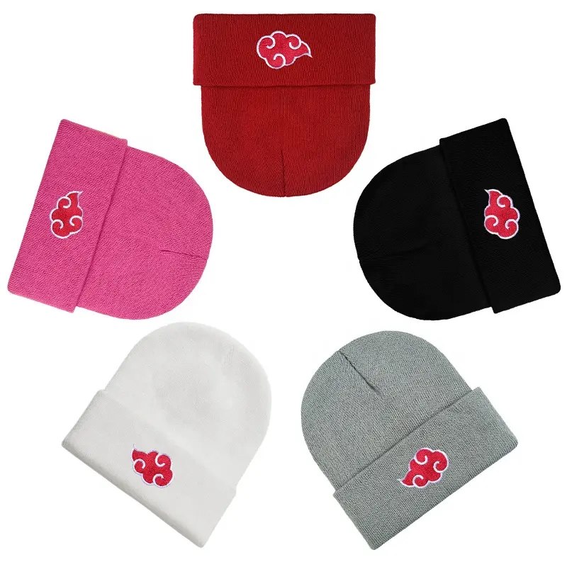 Оптовая продажа японская аниме красная облако вязаная зимняя шапка с логотипом на заказ акриловая шапка шапочки для женщин и мужчин