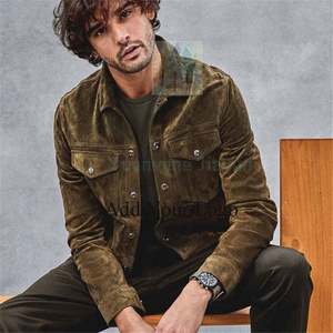 سترة سائقي الشاحنات من جلد الغزال الحقيقي قميص سكولي الغربي ، تان سائق الشاحنة قميص رعاة البقر بالجملة - Product Image 5