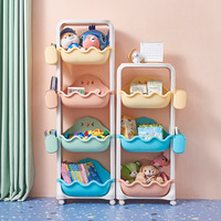 Étagère de rangement mobile à 2-4 niveaux en plastique pour jouets d'enfants avec roulettes robustes