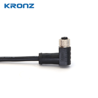 Connecteur d'alimentation KRONZ M8 3 broches en alliage noir IP67, femelle, à angle droit, blindé, pré-assemblé, moulé