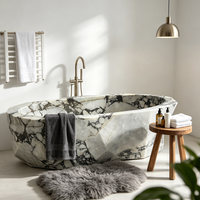 Baignoire autoportante de luxe moderne en marbre Calacatta Viola, forme irrégulière, portable, pour villa et hôtel