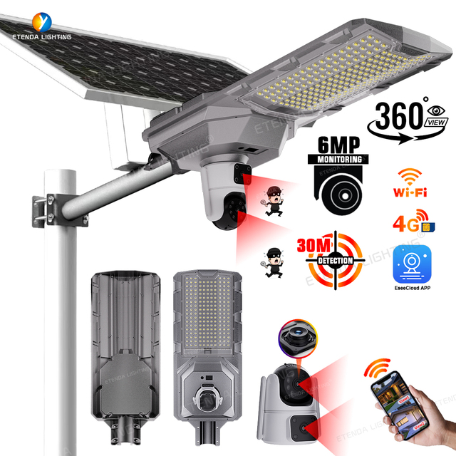 Solar Street Light With Camera 4G Wifi Outdoor Solar Monitoring Lamp 4+2MP CCTV Wireless