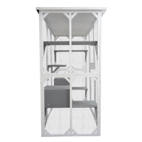 XPT016 extérieur/intérieur grande cage pour animaux de compagnie Nature bois blanc avec peintures maison de chat en bois avec support en métal pour patio arrière-cour