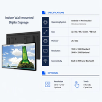 32 43 49 55 65 Inch Monitor Digital Signage Android Tipis untuk Dinding, Layar Sentuh 4K, Display Iklan untuk Restoran dan Ritel