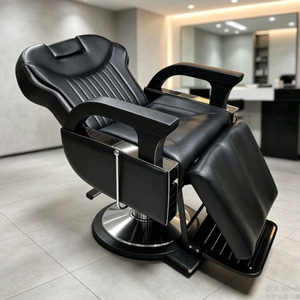 Fauteuil de barbier hydraulique noir inclinable en cuir PU avec repose-pieds pour hommes, salon de coiffure - Product Image 4