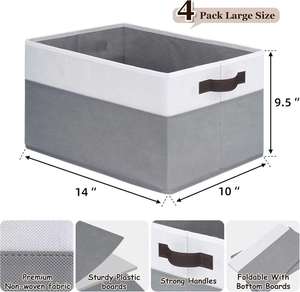 Grands paniers de rangement pour étagères, paniers décoratifs pliables, organiseurs de placard en tissu et bacs de rangement avec poignées - Product Image 3