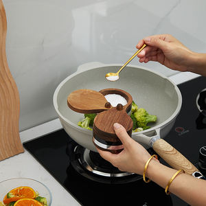 Casa naturale legno di Acacia 2 in 1 Sugar Keeper condimento in legno sale sale scatola cantina con coperchio - Product Image 4