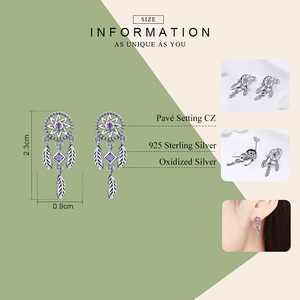 Pendientes de plata de ley 925 con atrapasueños para mujer, joyería de circonita cúbica púrpura, SCE502, para <span class=keywords><strong>BAMOER</strong></span> - Product Image 6