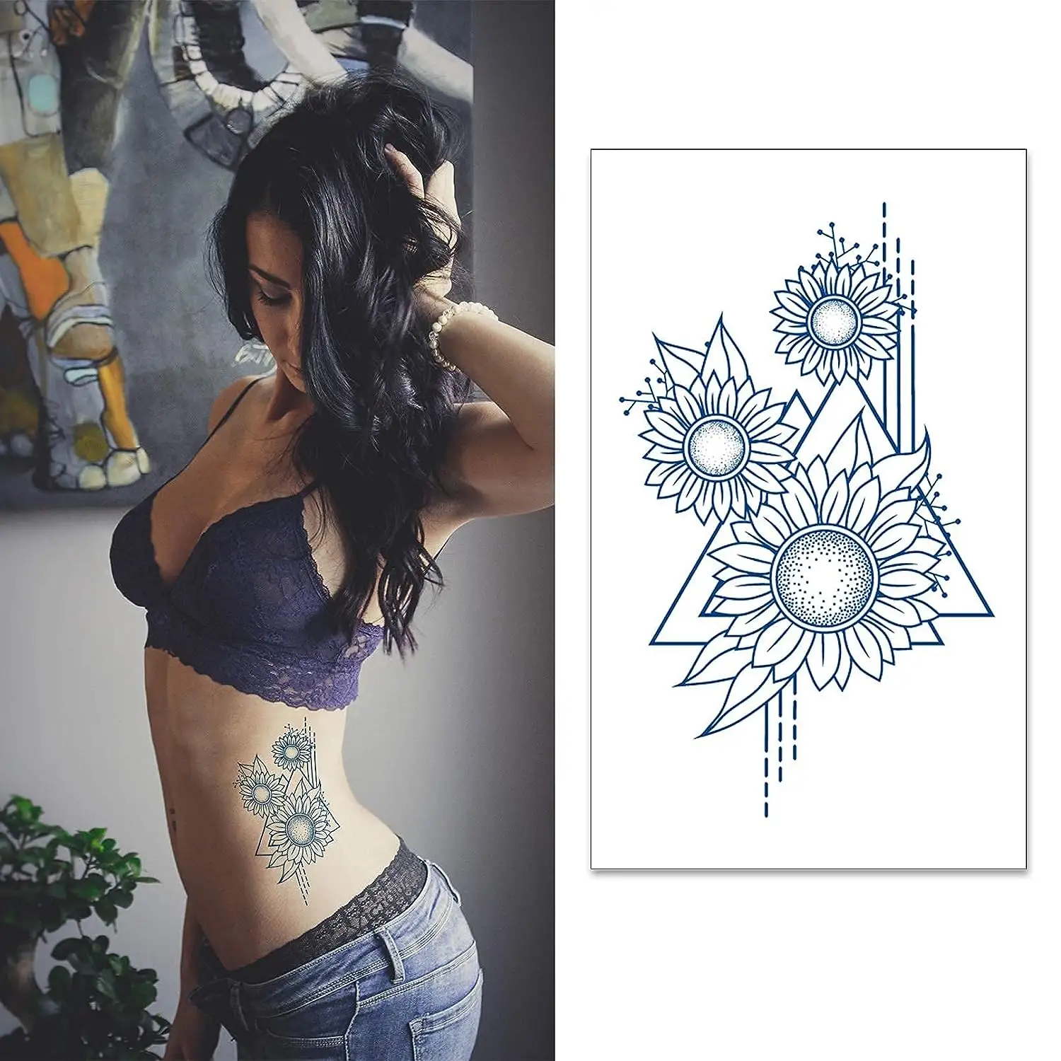 Shein Tiktok hot Realistic semi permanent temporary juice tattoo stickers Rose Henna flower herbal tattoo