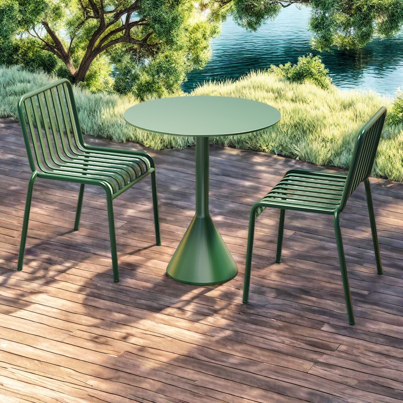 Green-one table and 2 chairs-round table (without armrests)