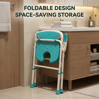 Chaise de douche pliante en aluminium RUFU RF3208A avec accoudoirs rabattables, hauteur réglable, capacité de 150 kg, siège et dossier en EVA moulé par soufflage