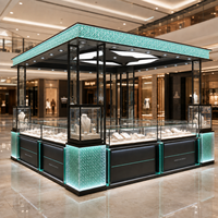 Kiosque de présentation de bijoux de luxe moderne, en acier inoxydable, vitrine en verre trempé, cadre noir, éclairage LED