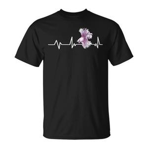 T-shirt Betta Fish Heartbeat nera unisex per adulti, girocollo, manica corta, stampa digitale - Product Image 1