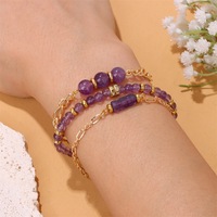 Bracelet en pierre naturelle artisanale Bestone, améthyste, quartz rose, ensemble de 3 bracelets superposés pour femmes, cadeau