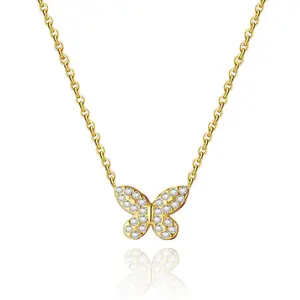 Nieuw Binnen Dainty Roestvrij Staal Vergulde 14K Real Gold Zirkoon Fashion Link Ketting Vlinder Ketting Voor Vrouwen Trendy Sieraden