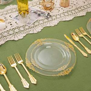Assiettes à <span class=keywords><strong>dessert</strong></span> jetables écologiques BST de 7.5 pouces avec garniture en <span class=keywords><strong>or</strong></span> <span class=keywords><strong>Assiette</strong></span> à dîner en plastique transparent de 10.25 pouces pour les mariages - Product Image 3