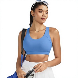 Soutien-gorge de sport respirant pour femme à compression avec coussinets amovibles et logo frontal pour un maintien élevé, idéal pour la course, le CrossFit et le yoga - Product Image 1