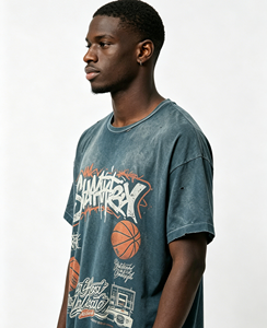 <span class=keywords><strong>Camiseta</strong></span> <span class=keywords><strong>de</strong></span> Baloncesto Personalizada con Estampado Kornit, Estilo Vintage, Lavado Pesado, Graffiti, Spray Sucio, Streetwear, Efecto Desgastado por el Sol, para Hombre - Product Image 1