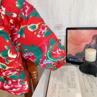 Traditionelle chinesische Pufferjacke mit floralem Druck im nordöstlichen Stil für Damen und Herren, warmer Wintermantel, Ethno-Stil, Vintage-Streetwear