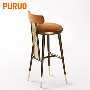 Tabouret de bar haut de gamme en bois au design moderne et épuré, rembourré, avec dossier et rotin, idéal pour cuisine, salle à manger, café et autres espaces. - Product Image 6