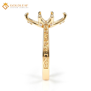 Semi-monture gravée en or 10-24K Goldleaf, forme marquise, compatible avec diamant, pierre précieuse, moissanite, taille et forme personnalisées pour la création de bijoux - Product Image 2