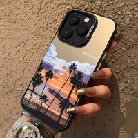Coque de Téléphone Portable IMD Noire Élégante pour iPhone 16 Pro Max, 16, 13, 14, 15 avec Motif Dessin Animé et Support de Téléphone Inclus