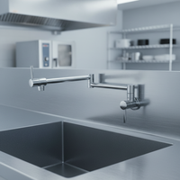 Robinet de cuisine commercial mural moderne en laiton, double articulation, pour remplissage de casseroles, avec bras articulé et pliable, pour évier de cuisine et cuisinière commerciale