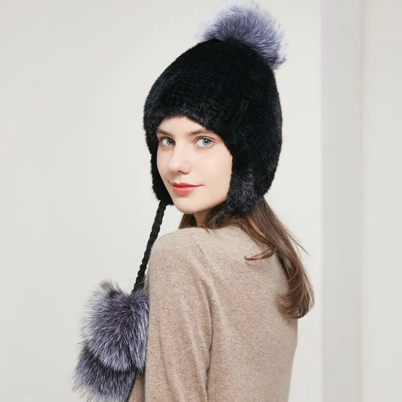 2023 cappello di visone freddo invernale di alta qualità Lady pelliccia di visone intrecciata in pelliccia di volpe cappello Versatile con paraorecchie alla moda