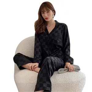 Cheap Men Long Sleeve Pajamas Set Ice Silk Casual Loose Homewear Sleepwear  Suit