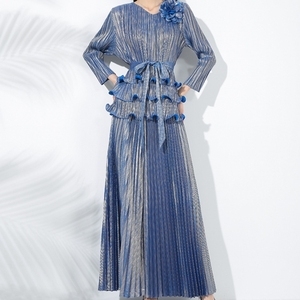 Ensemble 2 pièces plissé bronzant pour femme : Haut pull ajusté et pantalon taille haute à jambes larges – Nouvelle collection tendance - Product Image 1