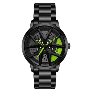 Montre pour homme <span class=keywords><strong>Sanda</strong></span> 1071, design de montre de voiture, bracelet en acier inoxydable, cadran rotatif avec jante de roue imprimée, montres pour garçon - Product Image 1