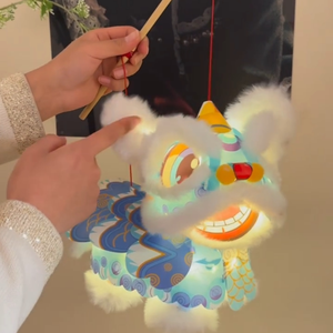 Lanterne de la danse du lion de style chinois du Nouvel An, tendance nationale, artisanale, en papier, design de lion éveillant, pendentif lumineux, printemps - Product Image 2