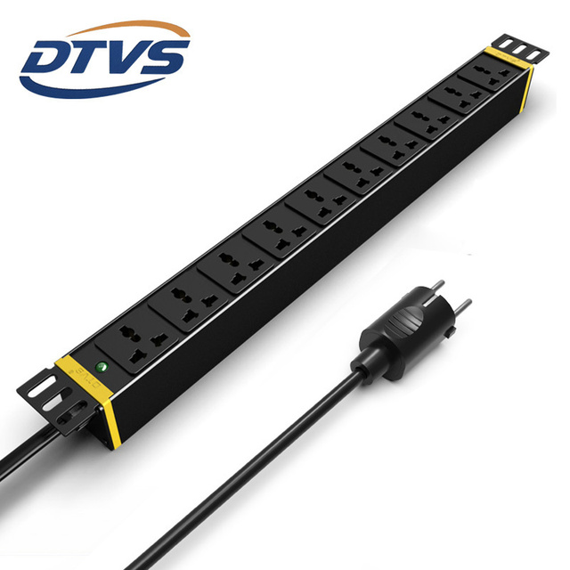 10 Outlet Power Distribution Unit (PDU) with LED Indicator 110-250v 19\" Standard EU Plug for Server Room