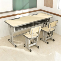 Ensemble de bureau et chaise double pour étudiants, hauteur réglable, structure en acier renforcé, mobilier ergonomique pour salles de classe du collège et du lycée