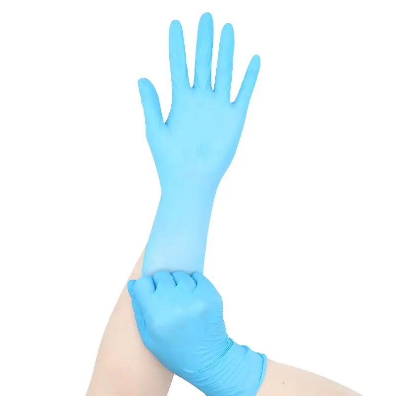 Sarung tangan biru nitril bebas lateks, sarung tangan tato bahan kimia untuk Salon kecantikan, sarung tangan nitril bebas nitril