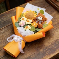 Bouquet de fleurs tricotées en peluche Teddy Bear, tournesols réalistes faits à la main, fleurs gonflées, ensemble cadeau noué à la main, moderne et tendance, directement de l'usine