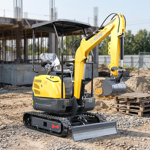 Mini-excavatrice sur chenilles jaune, machine de terrassement hydraulique avec cabine et godet, moteur Koop, boîte de vitesses, pompe - Product Image 5