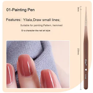 Pinceau plat pour nail art en gel UV, poils synthétiques, manche acrylique, pinceau liner à bords ondulés avec couvercle pour manucure - Product Image 5
