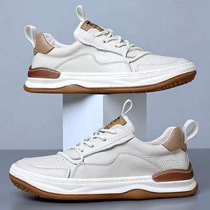 Genuine Leather Men's Casual <strong>Shoes</strong> White Breathable and Fashion Trendy Spring and Autumn Thick Base and Round Toe Leather <strong>Shoes</strong> - Product Image 1