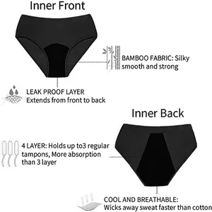 Periodo di bambù delle mutandine più il formato 4 strati di protezione delle donne mestruale pantaloni biancheria intima