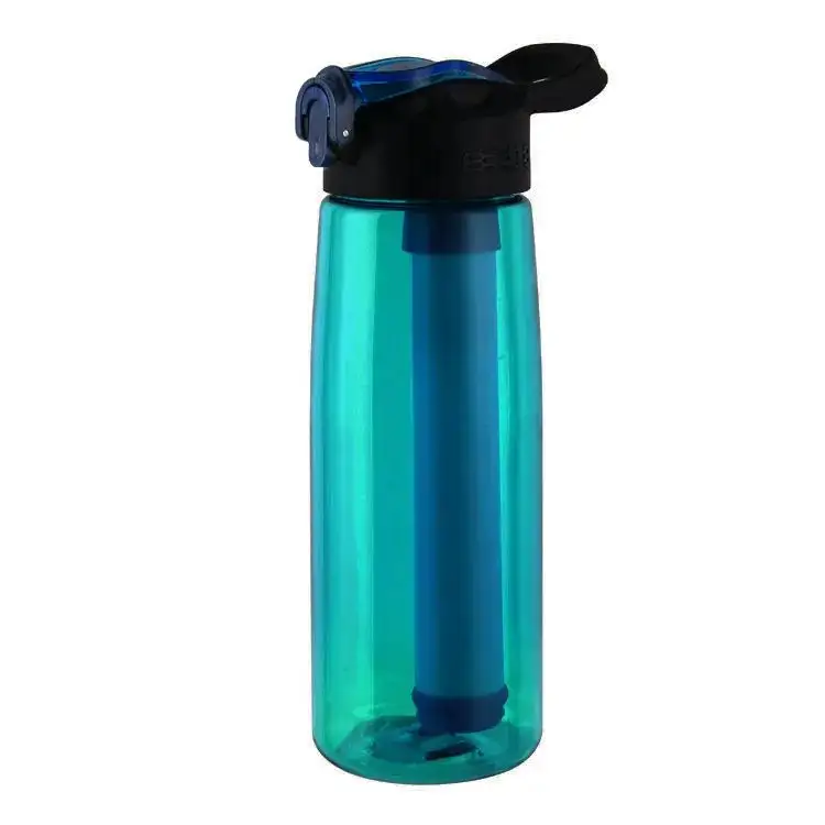 22oz Eco-friendly Outdoor Sports Water Bottle with Carbon Filter Straw Spout Lid Wide Handle