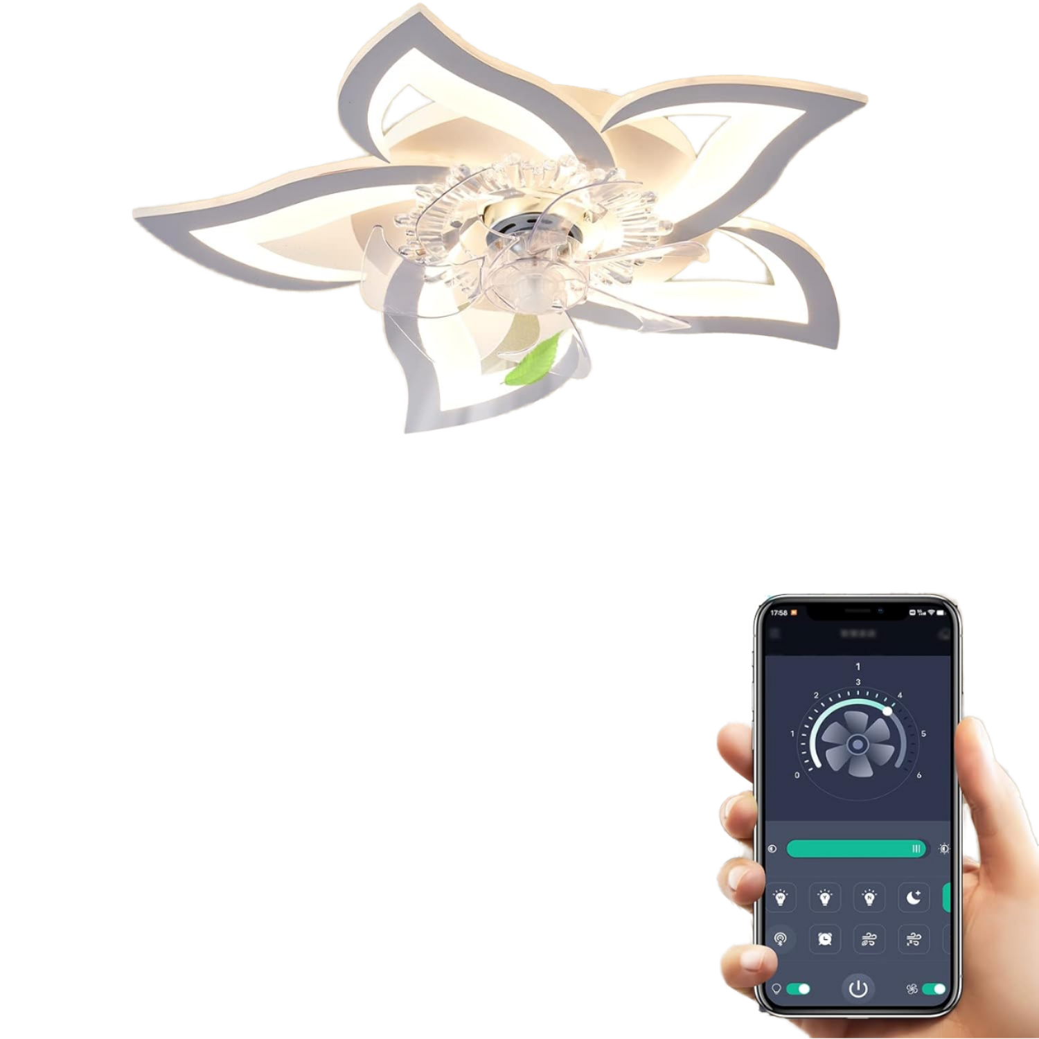 Factory Wholesale Modern Luxury Nordic Ceiling Lamp Flower Shaped 6-speed Remote Control Dimmable Fan Light 3000-6000K Color